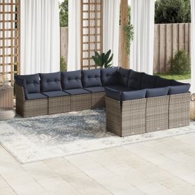 11 Piece Patio Sofa Set with Cushions Gray Poly Rattan