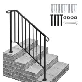 4 Step Handrails for Outdoor Steps,Iron Picket Design for Garden,House Entry Steps,Porch,Complete Installation Kit