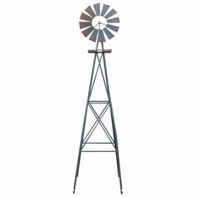8FT Weather Resistant Yard Garden Windmill with Wind Direction Indicator,Gray & Red