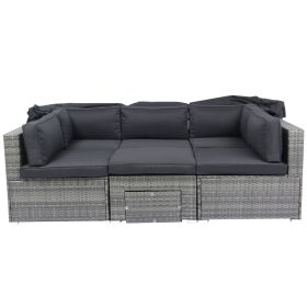7-Piece Patio Furniture Set w/Retractable Canopy Wicker Rattan Sectional Sofa Set Patio Furniture with Washable Cushions for Lawn, Garden, Backya