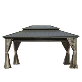 10' X 14' Hardtop Gazebo, Aluminum Metal Gazebo with Galvanized Steel Double Roof Canopy, Curtain and Netting, Permanent Gazebo Pavilion for Pati