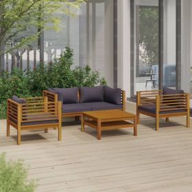Wooden Lounge Set Solid Acacia Wood and Dark Grey