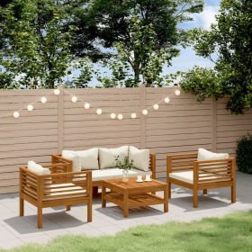 Garden Lounge Set Cream Solid acacia wood, fabric (100% polyester)
