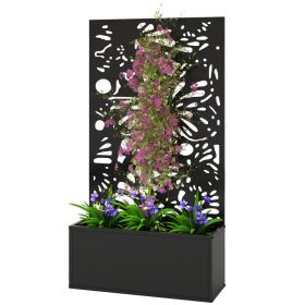 Metal Garden Bed with Trellis for Climbing Plants, Freestanding or Wall Mounted Flower Bed for Garden, Patio, Balcony (Option: Black-990x700x75 mm)