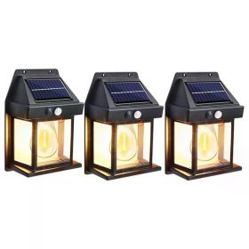 Solar-Powered Waterproof Outdoor Wall Light with Motion Sensor Tungsten Filament Garden Yard Decoration LED Lamp 3 Modes (Number of Lights: 3Pcs)