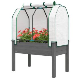 Raised Garden Bed with PE Greenhouse Cover Outdoor Planter Box for Herbs and Vegetables, 35 x 22 x 47 inch, Dark Gray (Option: Dark Gray-890x540x100 mm)